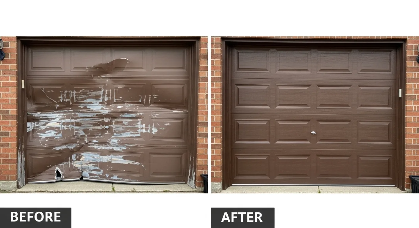 Before and after garage door repair